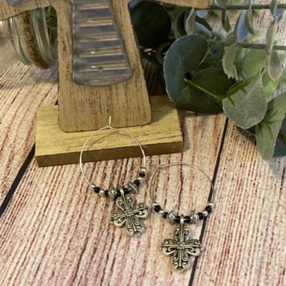 Beaded Cross Hoop Earrings - Picture 4 of 8